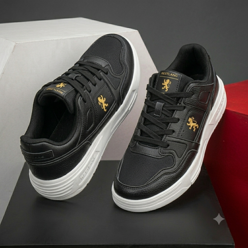 trendy red stylish casual sports sneakers