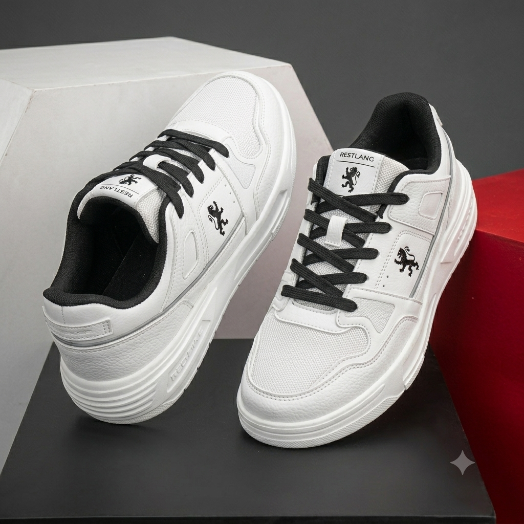trendy red stylish casual sports sneakers