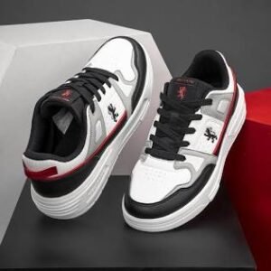 trendy red stylish casual sports sneakers